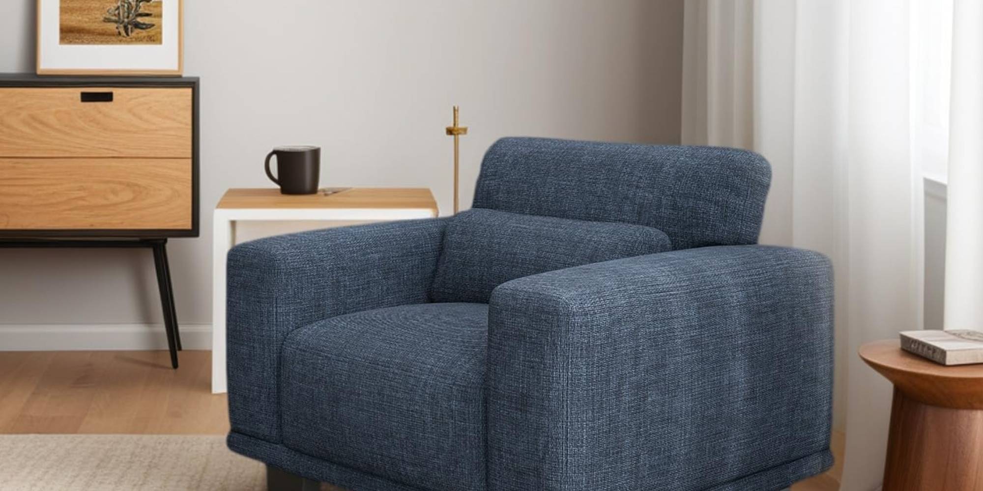 A blue chair in a room