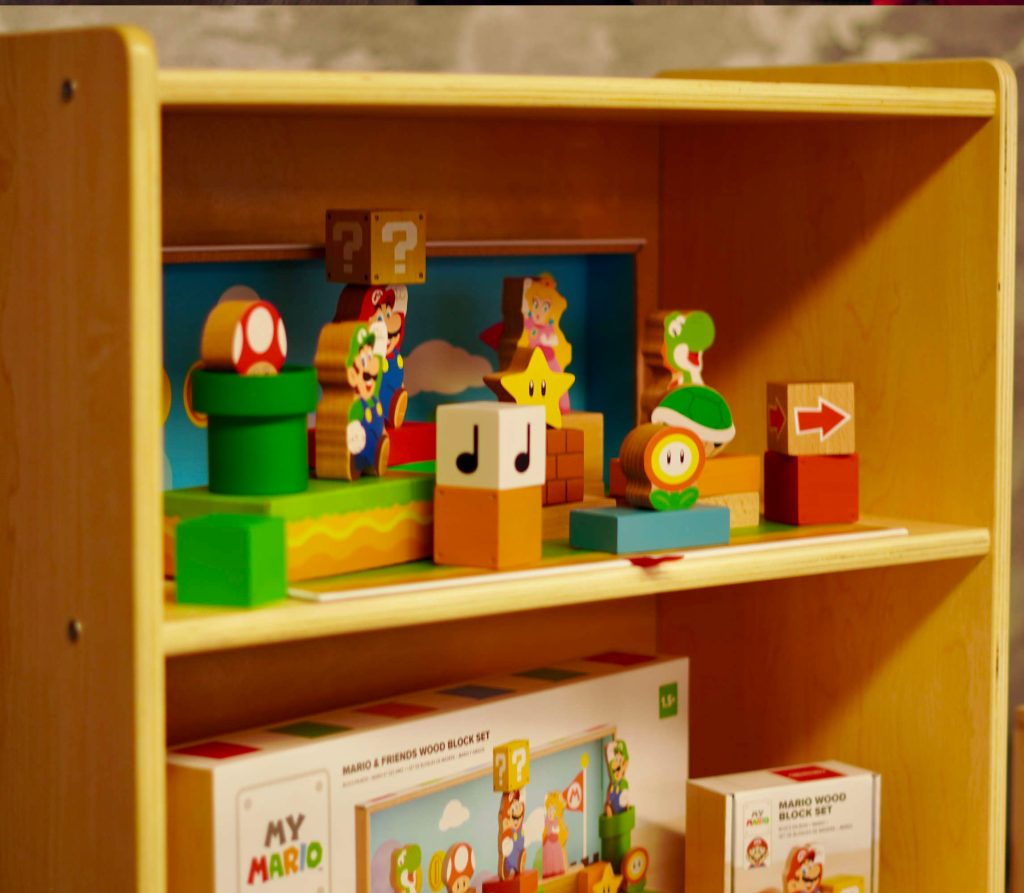 A shelf with toys on it