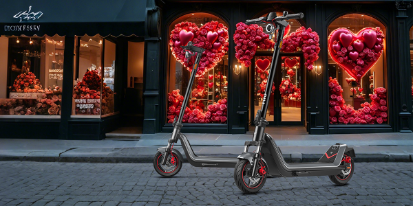 Two scooters in front of a store