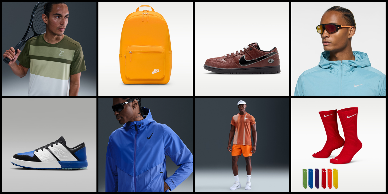 A collage of a man wearing a backpack and shoes