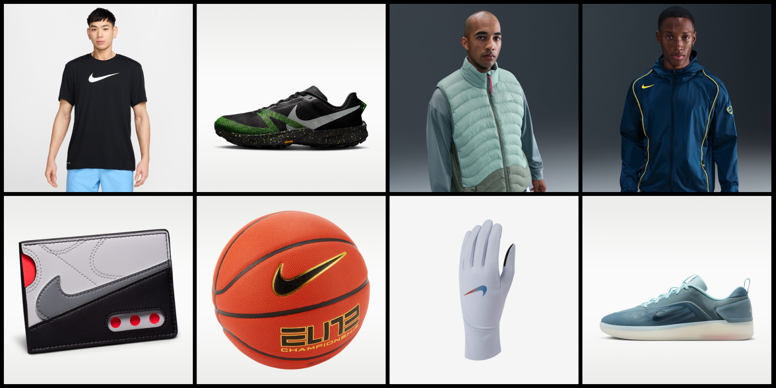 A collage of a man wearing a vest and a basketball and a glove