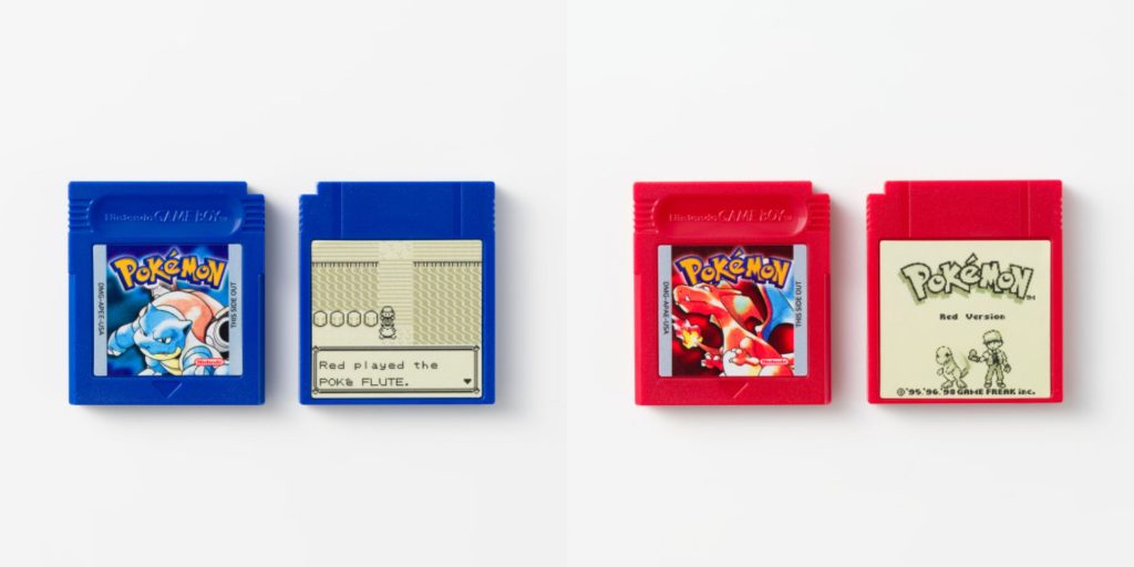 A blue and red game cartridges
