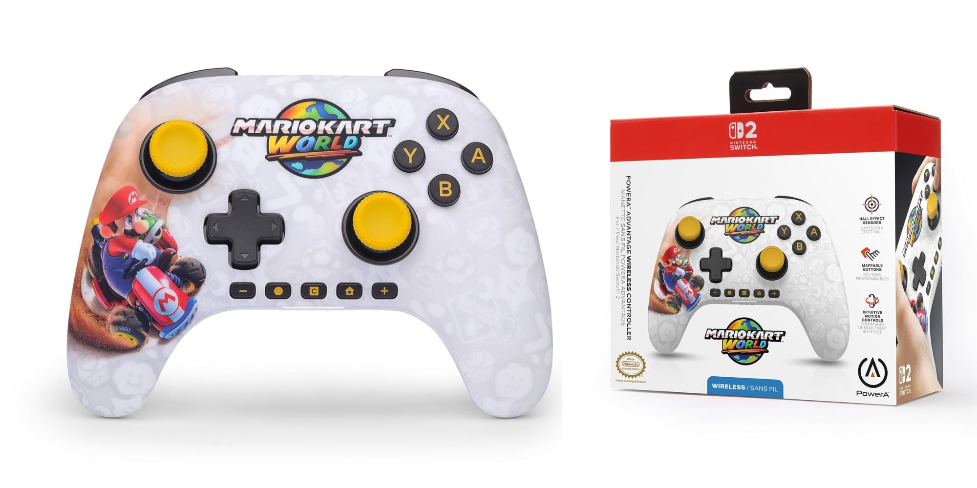 A white video game controller and a box