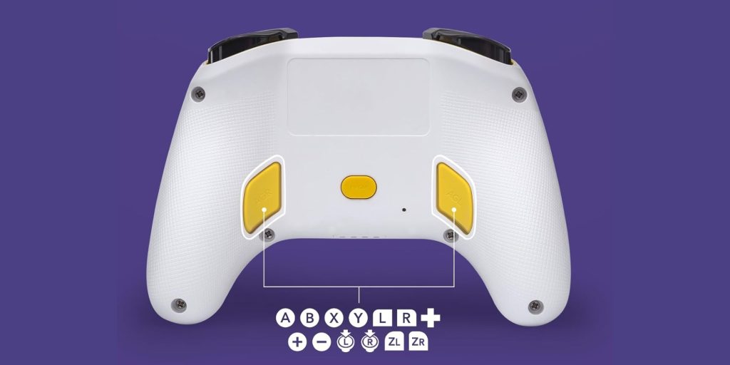 A white and yellow video game controller