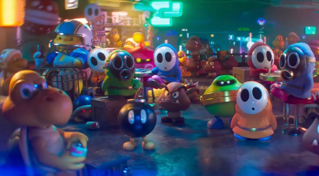 A group of cartoon characters in a room