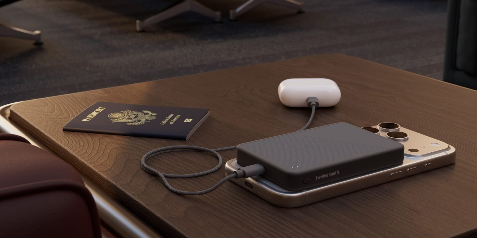 A black device on a table