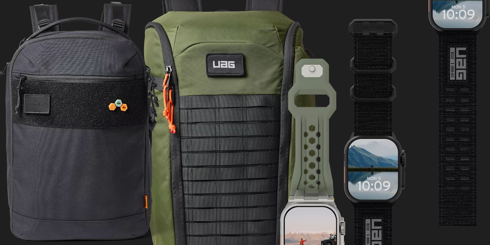 A group of backpacks and watches