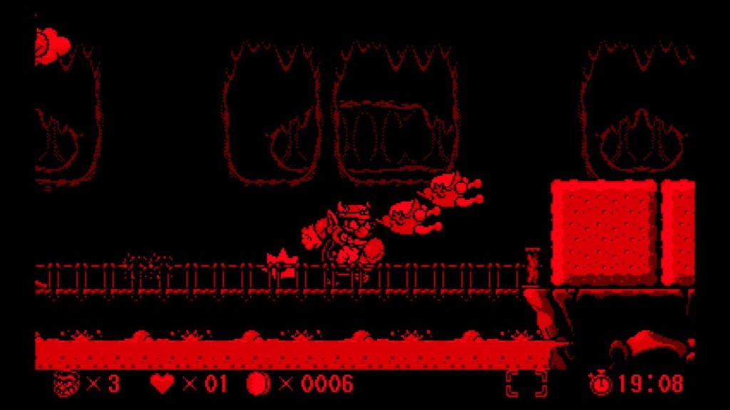 A video game screen with red characters