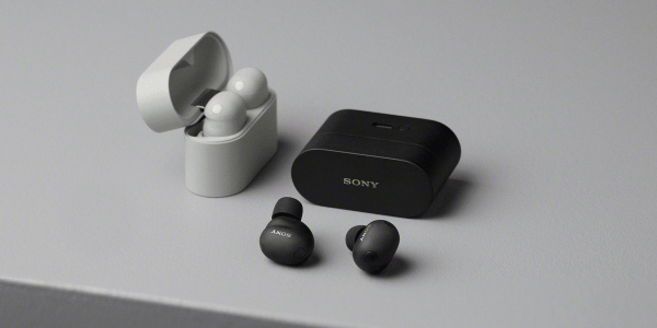 A black and white wireless earbuds
