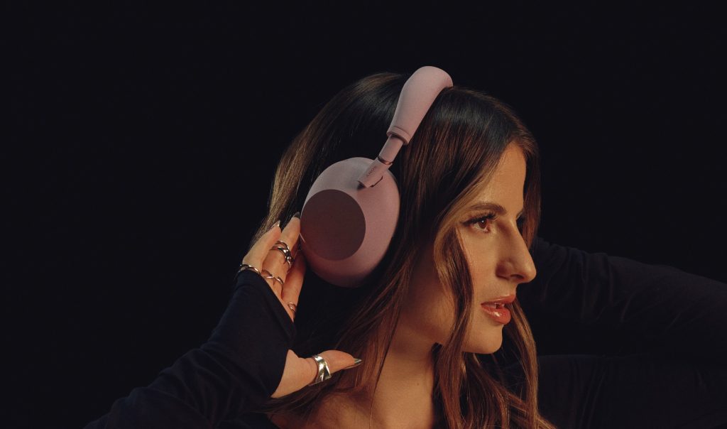 A woman wearing headphones