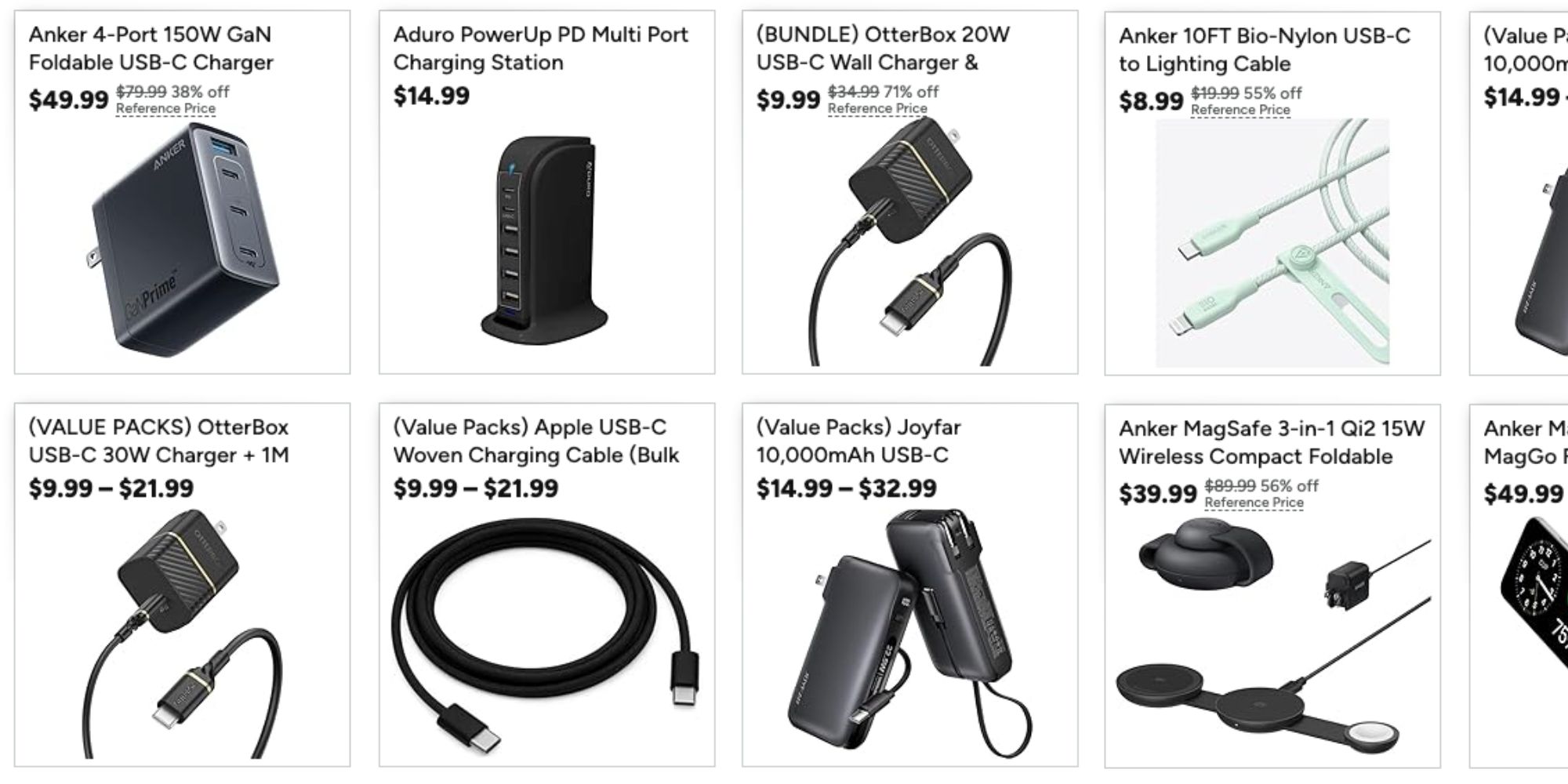 Image showing listings from Woot's charging accessories sale.