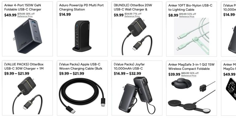 Image showing listings from Woot's charging accessories sale.