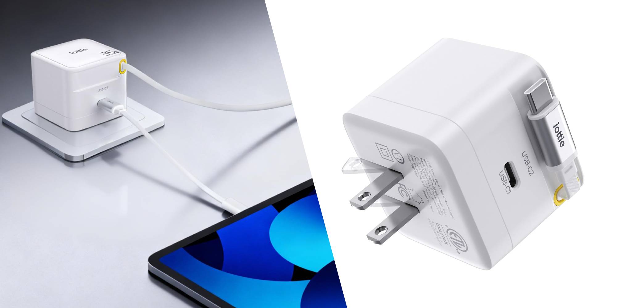 A white charger and a cell phone