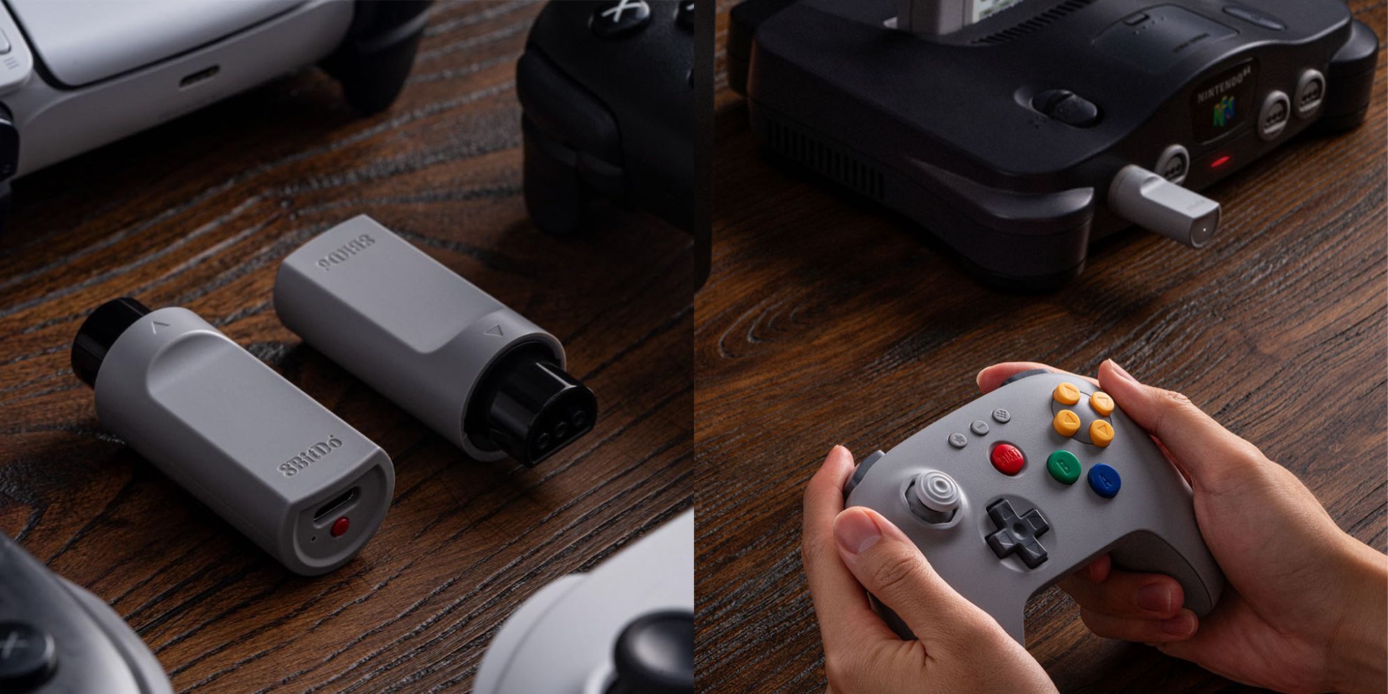 Image showing renders of 8BitDo's Retro Receiver and a N64 controller.