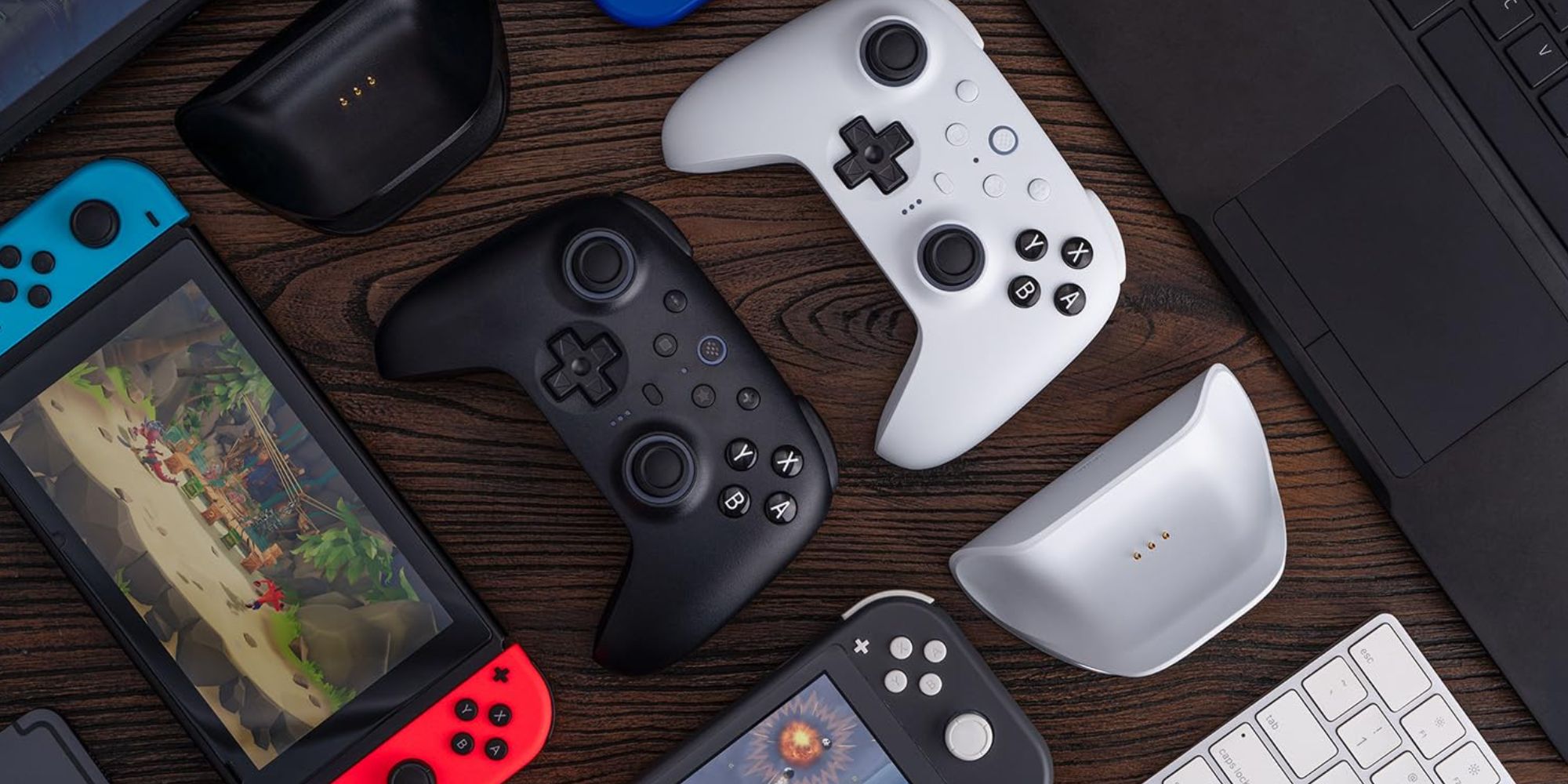 A group of video game controllers