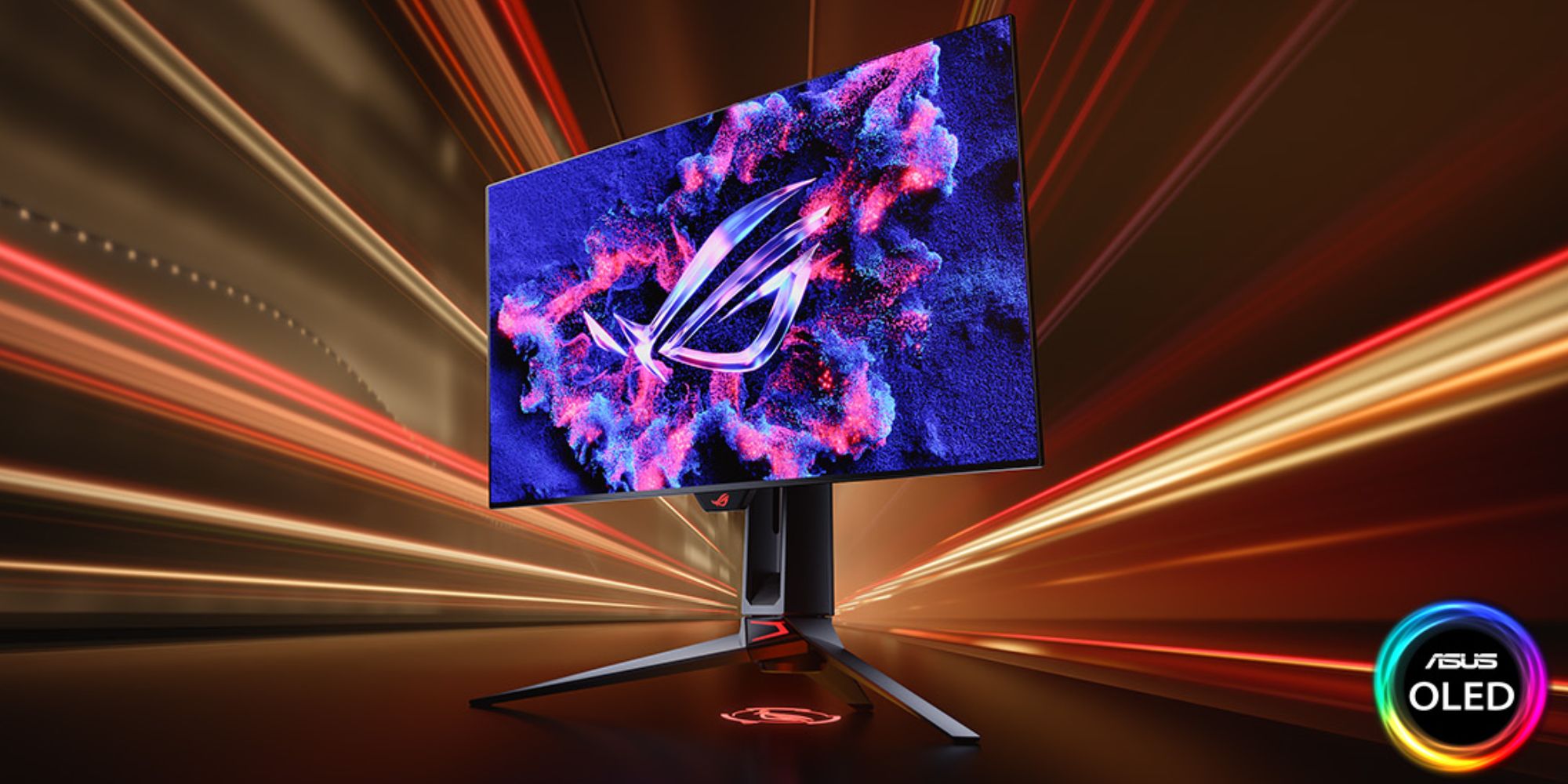 Image showing a render of ASUS' ROG Swift OLED gaming monitor.