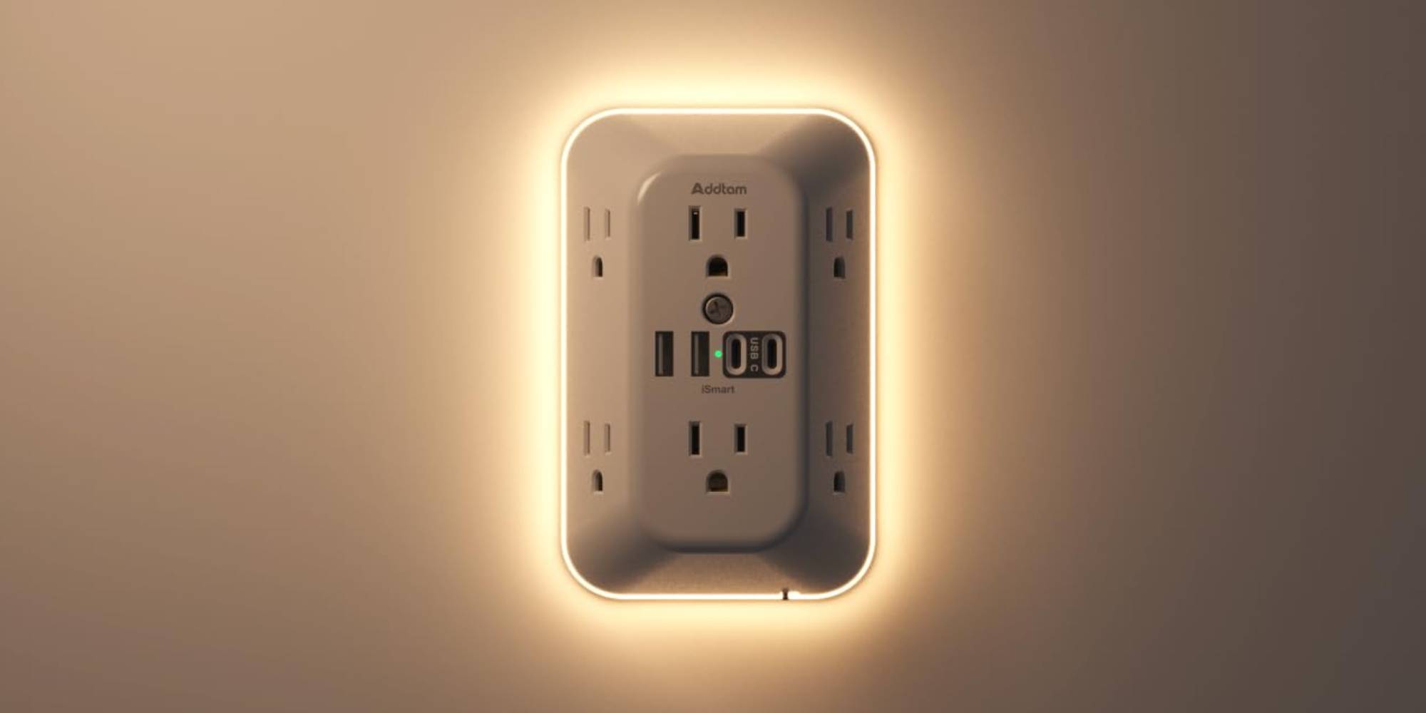 A electrical outlet with a light on
