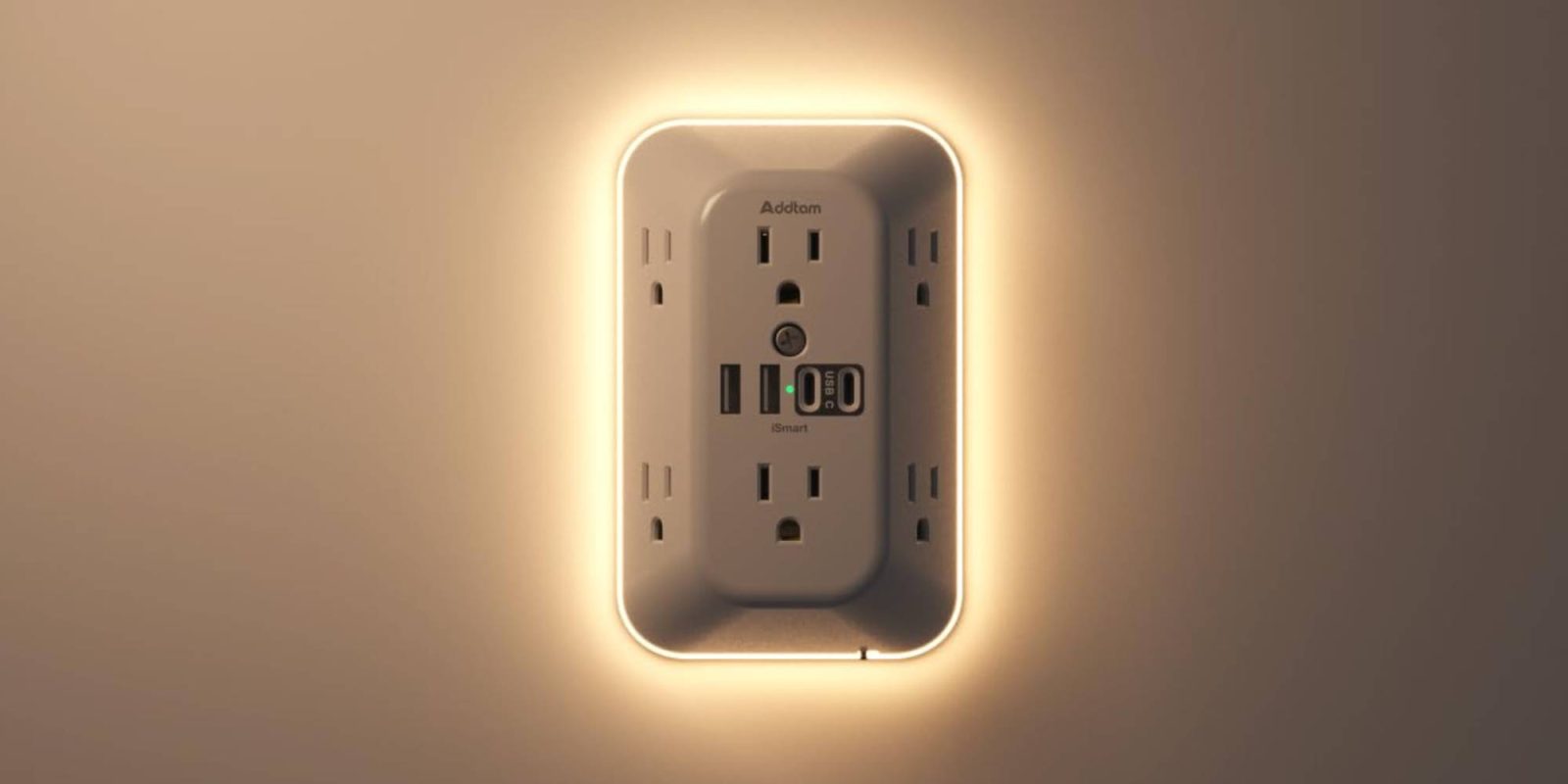 A electrical outlet with a light on