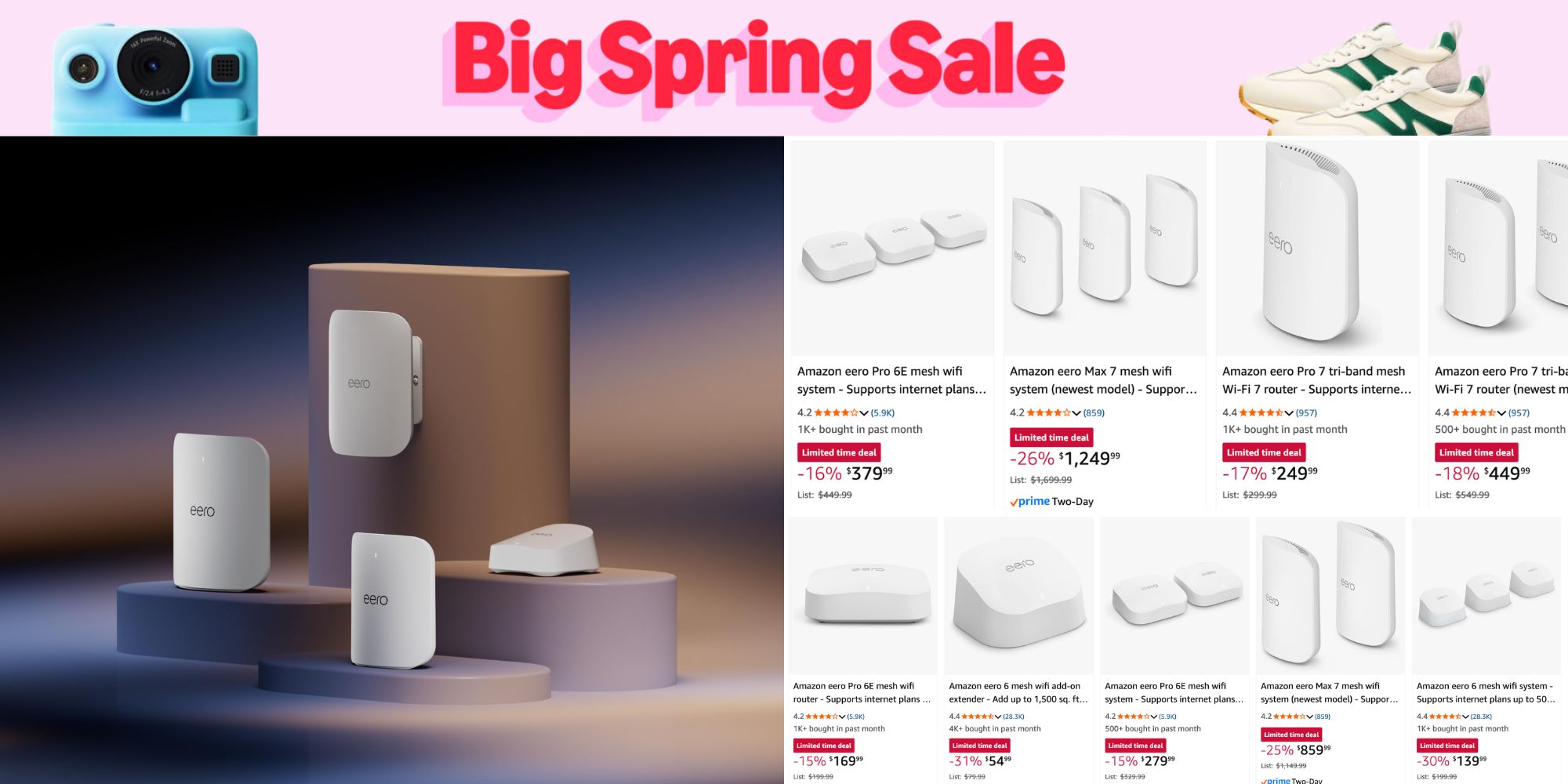 Image showing listings from Amazon's Eero Spring sale.