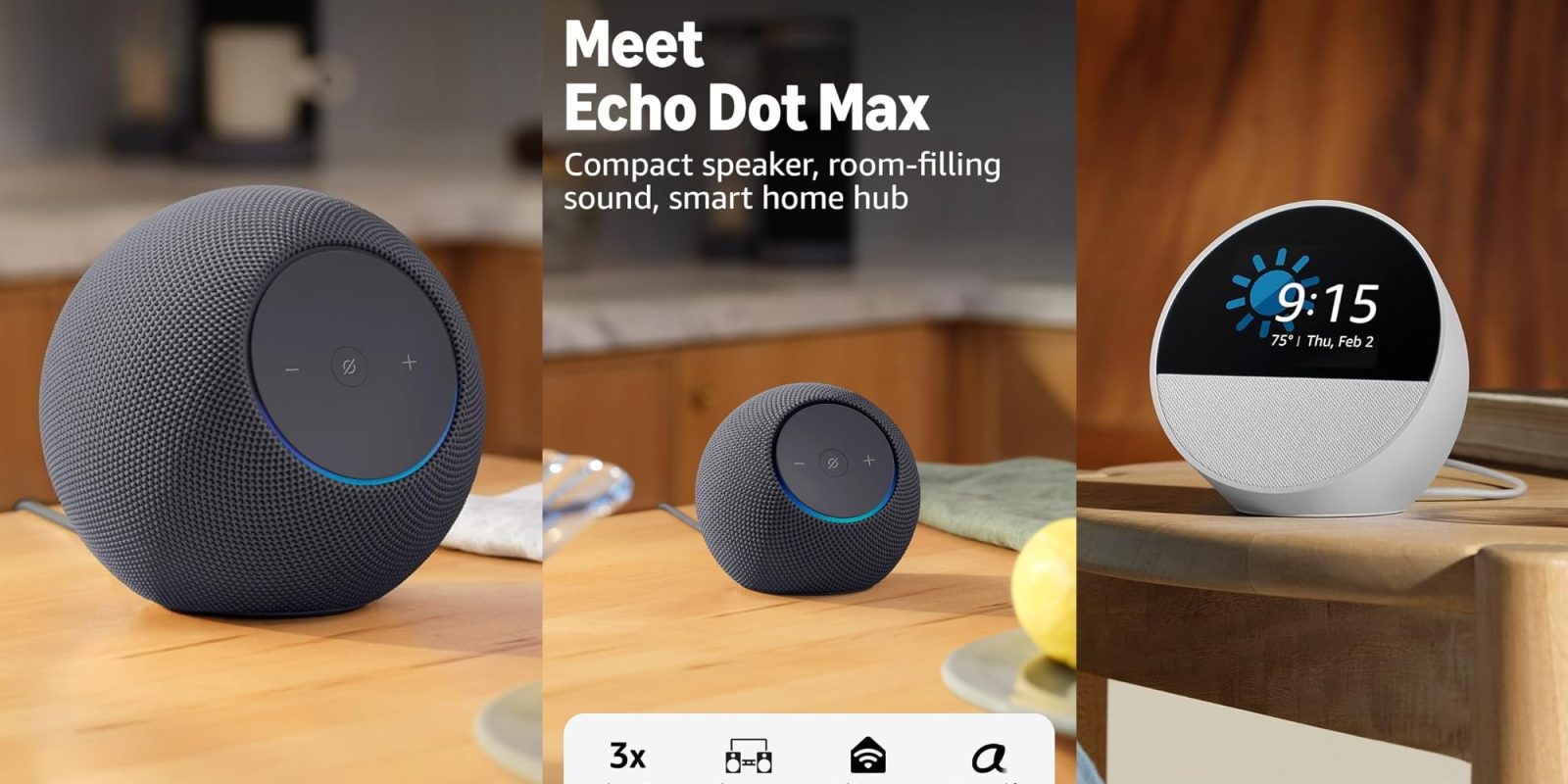 A collage of a smart speaker