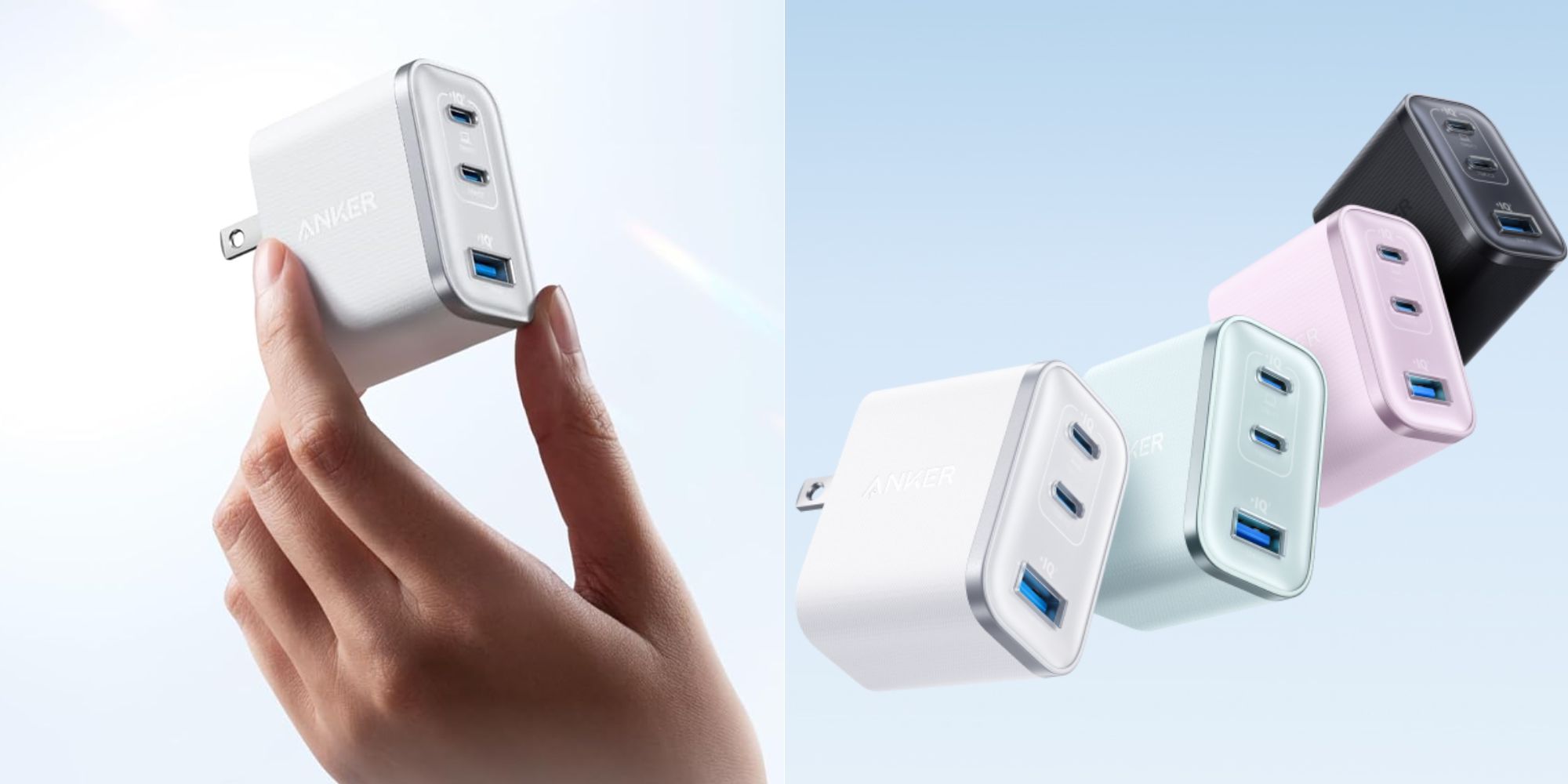 A hand holding a white and silver usb-c device