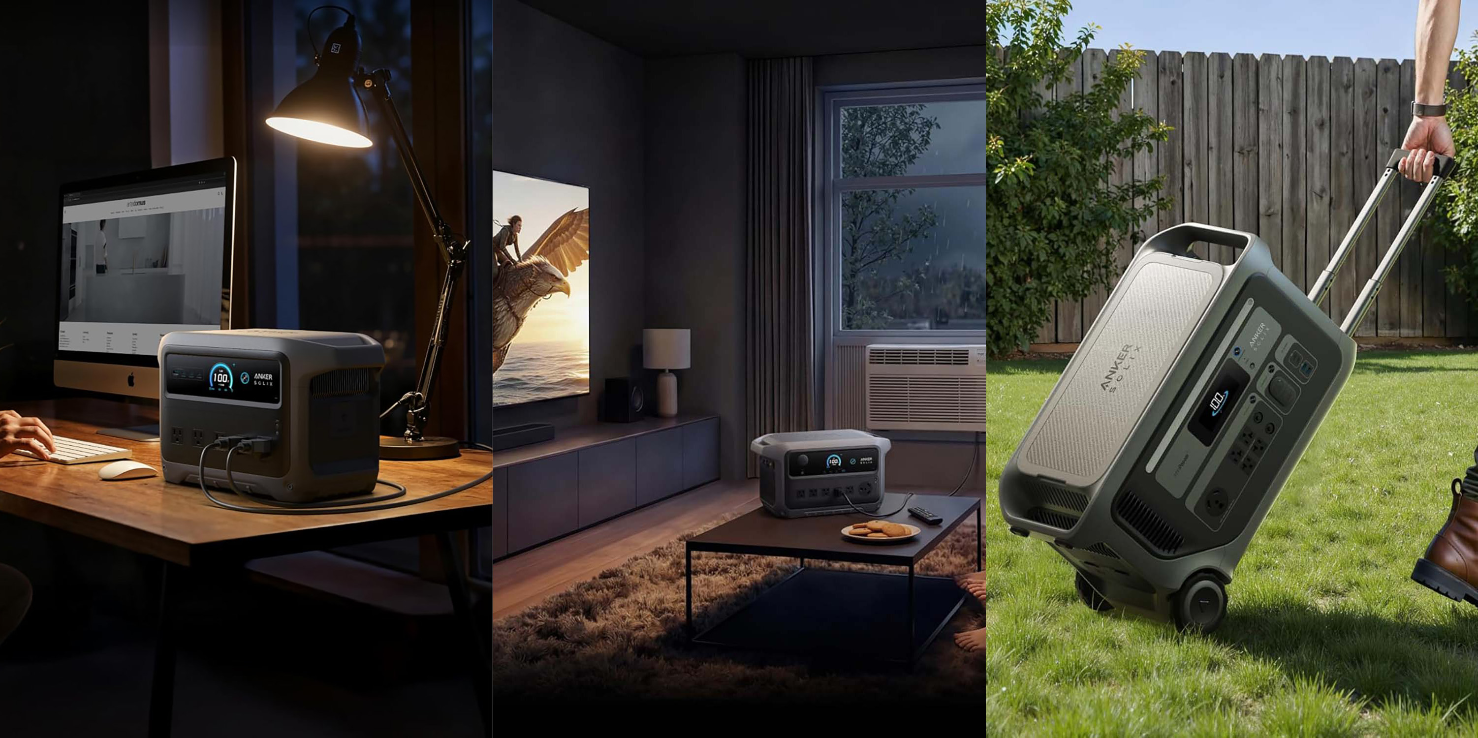 A collage of a room with a television and a coffee table