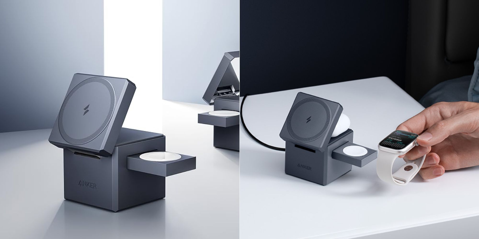 A black rectangular box with a white object on it