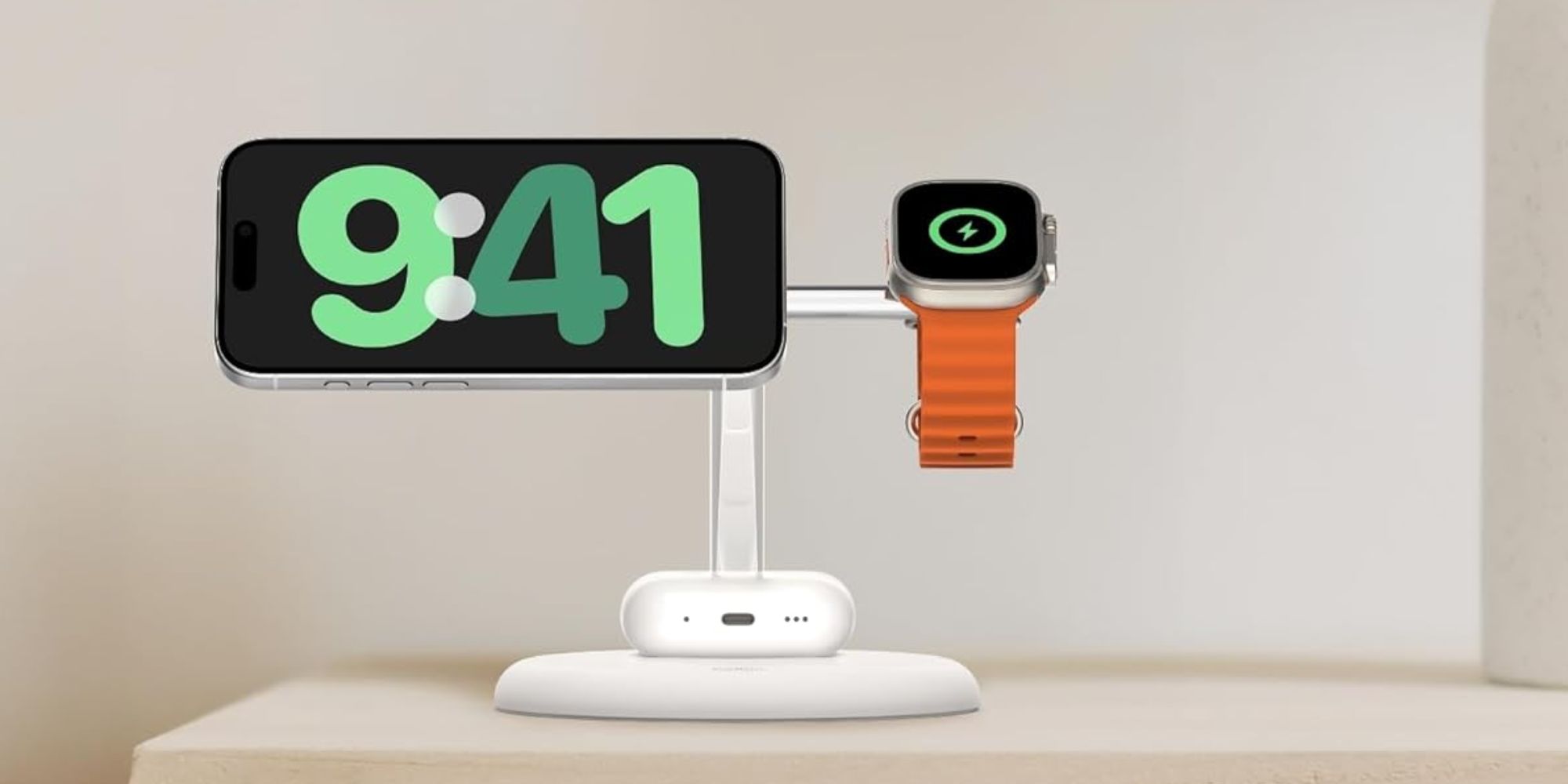 A smart watch and a smartwatch on a charging stand