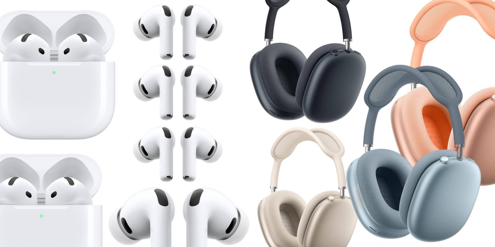 A collage of different earphones