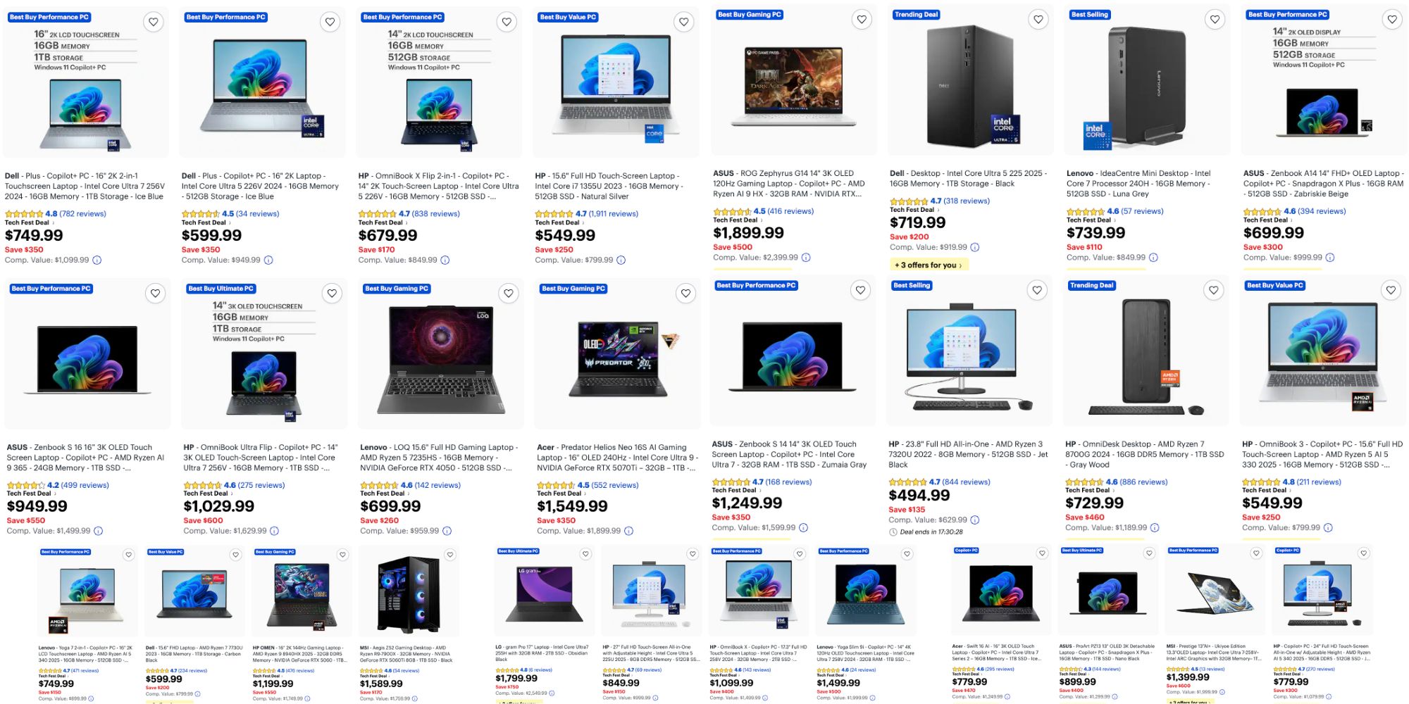 Image showing listings from Best Buy's Tech Fest sale event.
