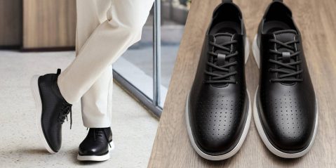 A close up of a man's shoes