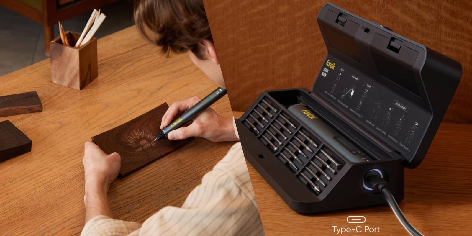 A person drawing on a piece of wood