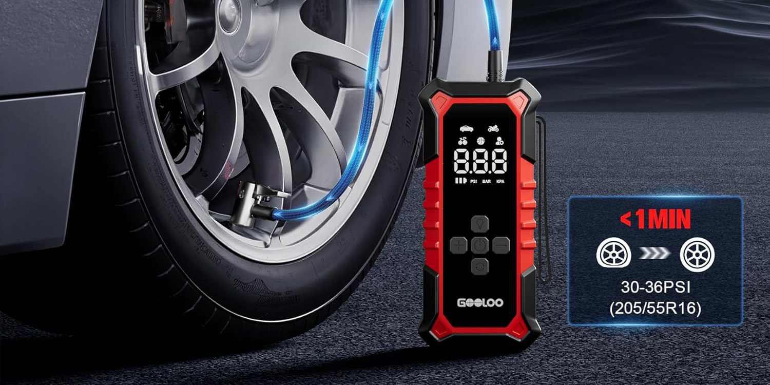 A tire pressure gauge with a blue hose