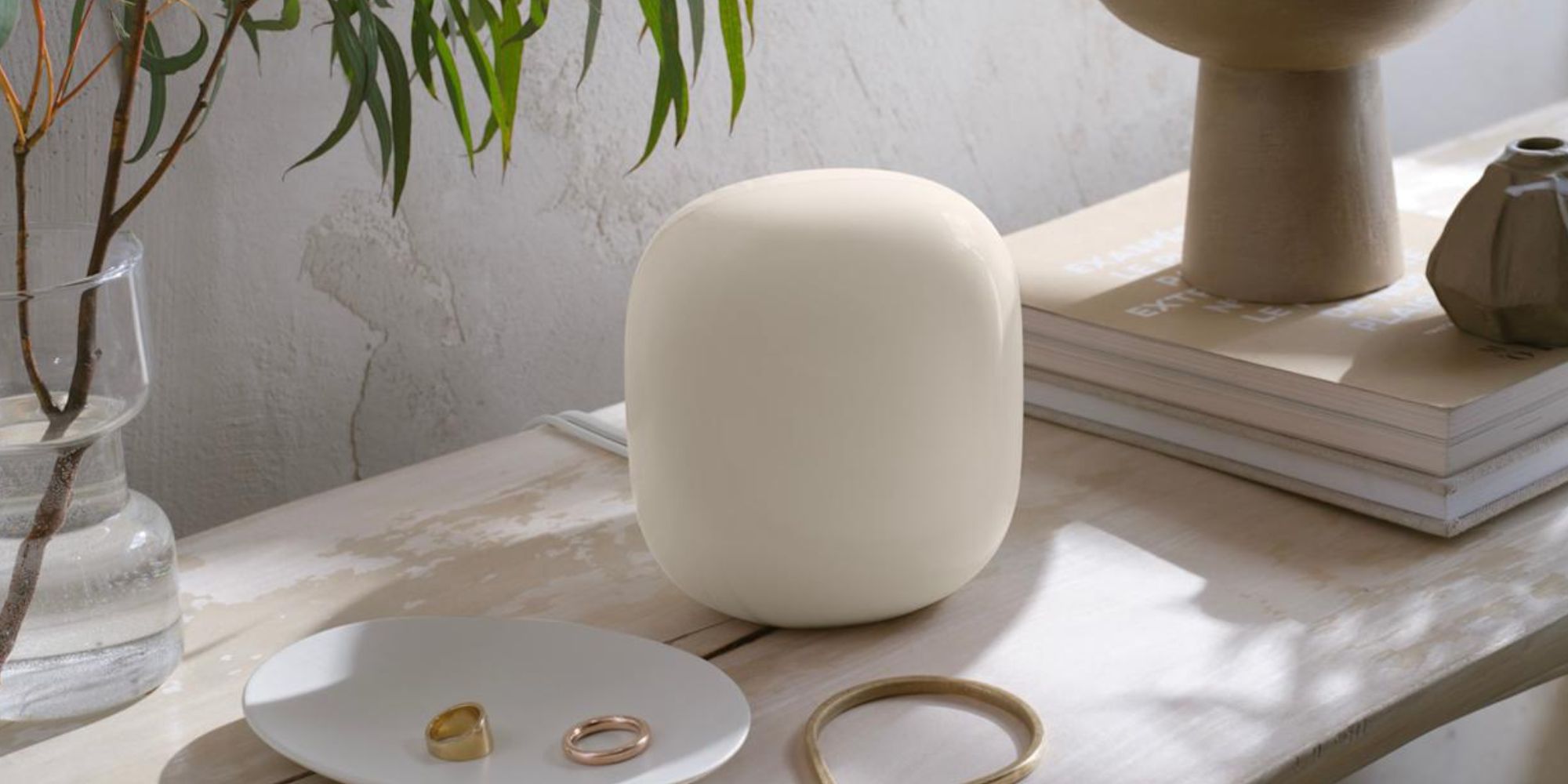 Image showing Google's Nest Wi-Fi Pro router in Linen finish.