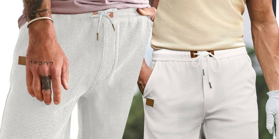 A pair of men wearing white pants