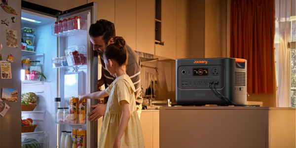 A man and a girl looking at a refrigerator