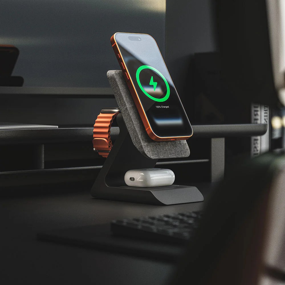 A cell phone on a stand