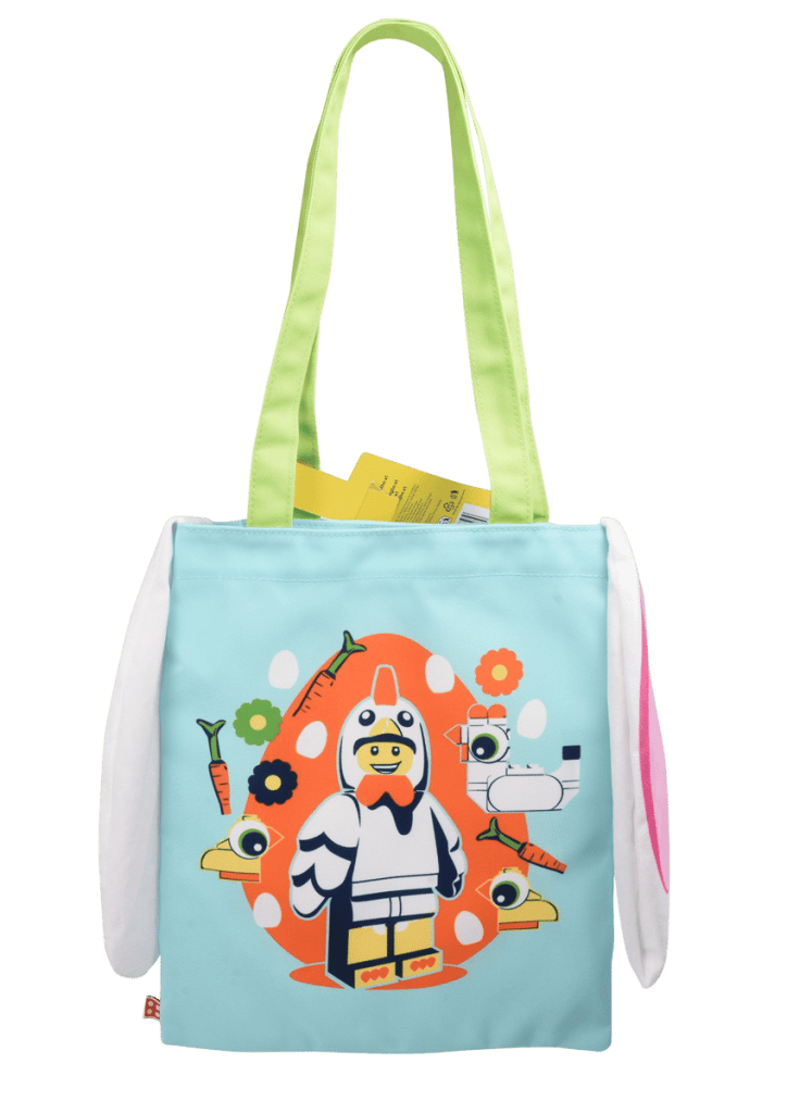 A blue bag with cartoon characters on it