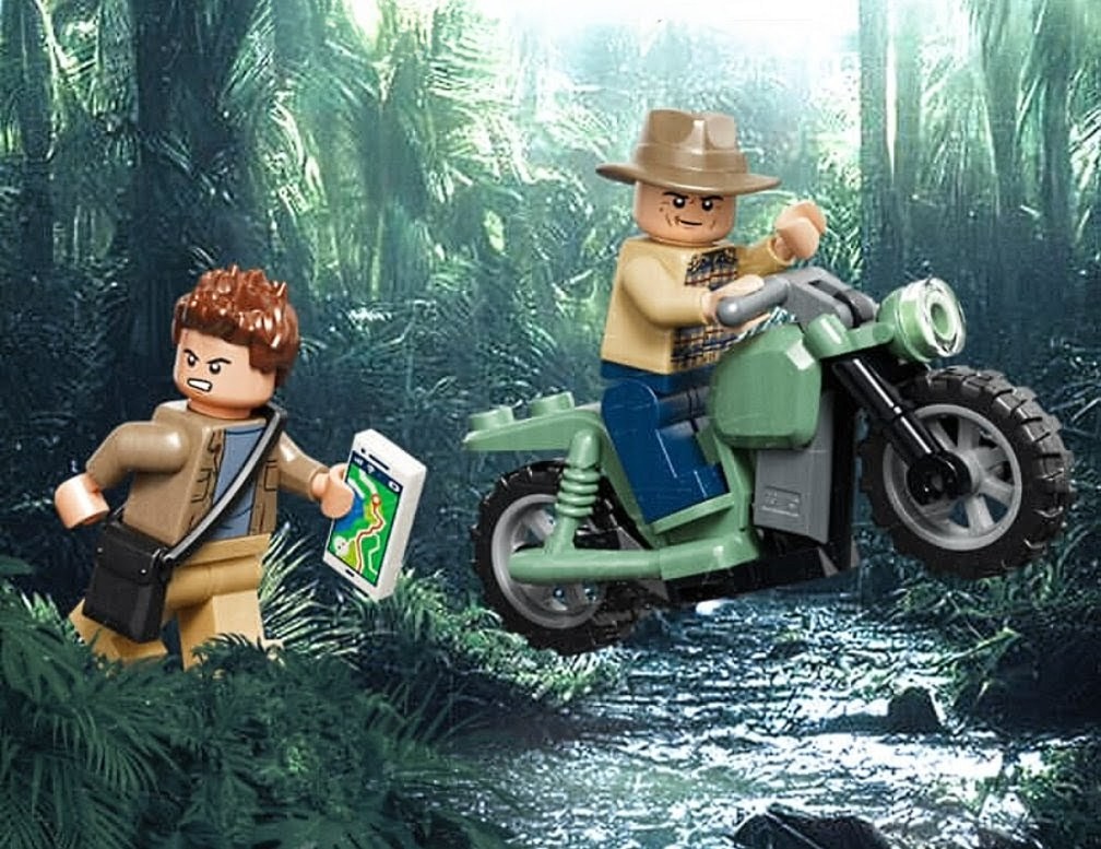 A group of lego figures in the jungle