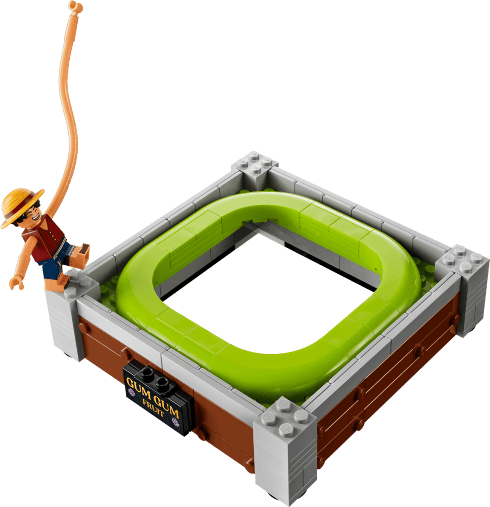 A toy figure on a LEGO One Piece Gum-Gum toy
