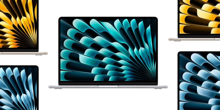 A laptop with a blue and black design