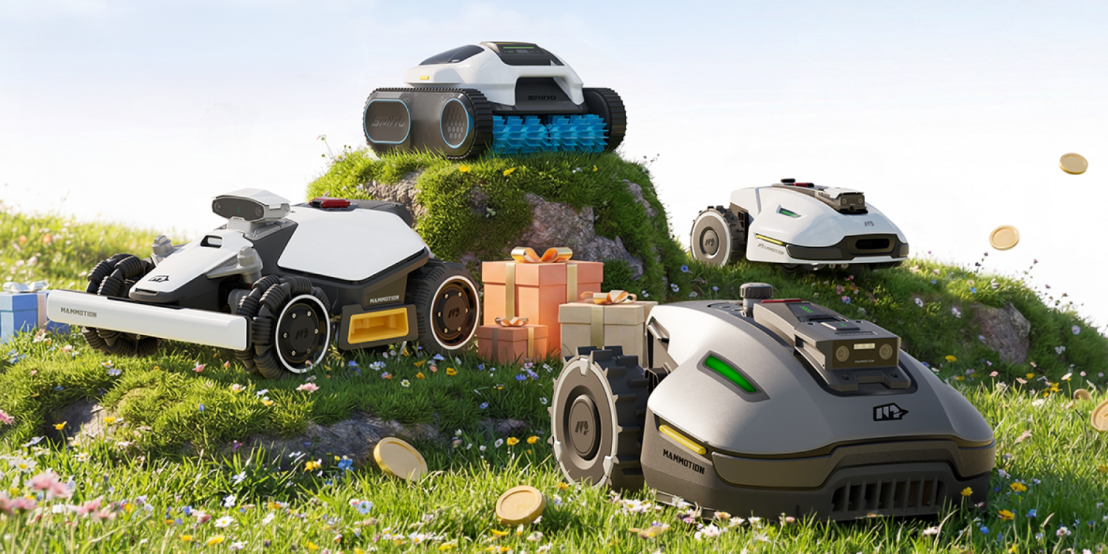 A group of robots on grass