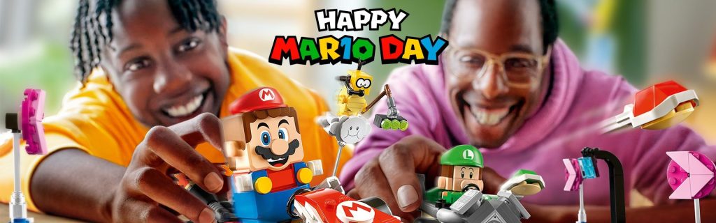 A man smiling and playing with toys