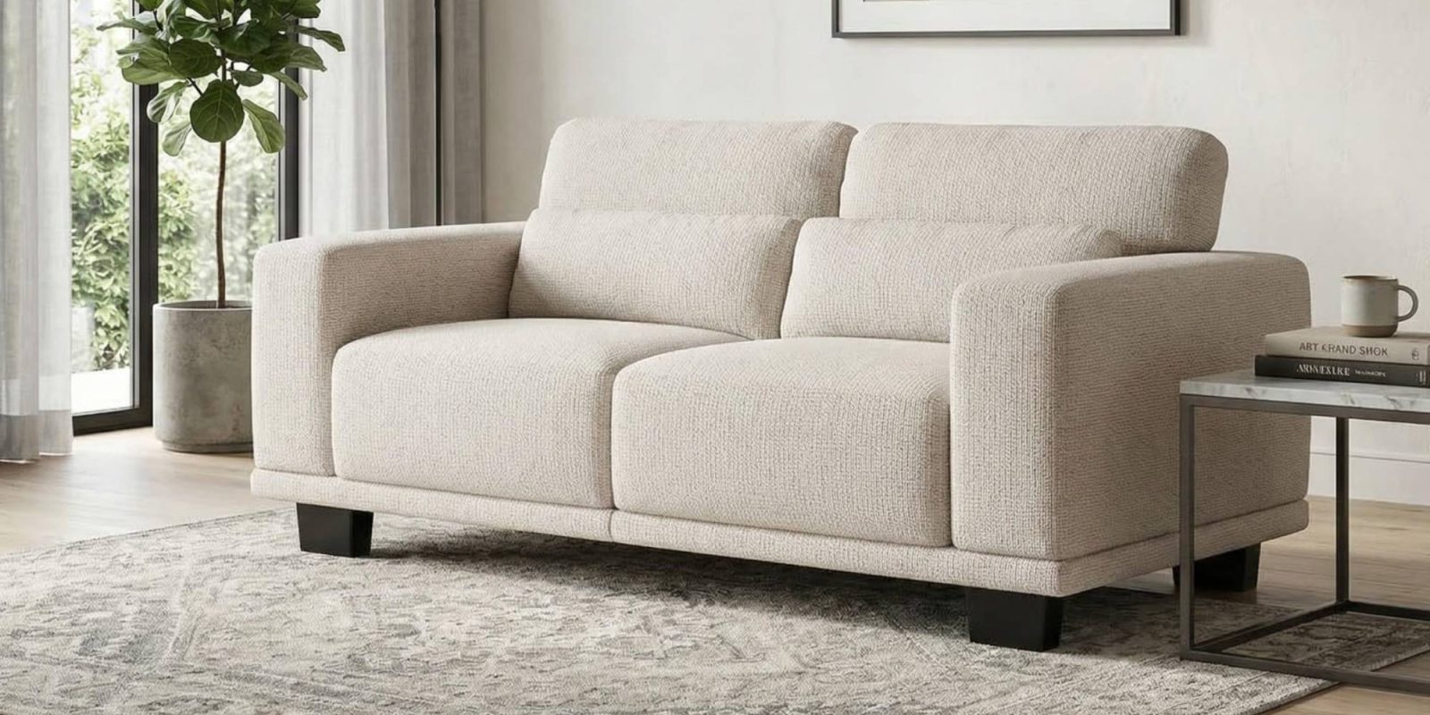 A white couch in a room