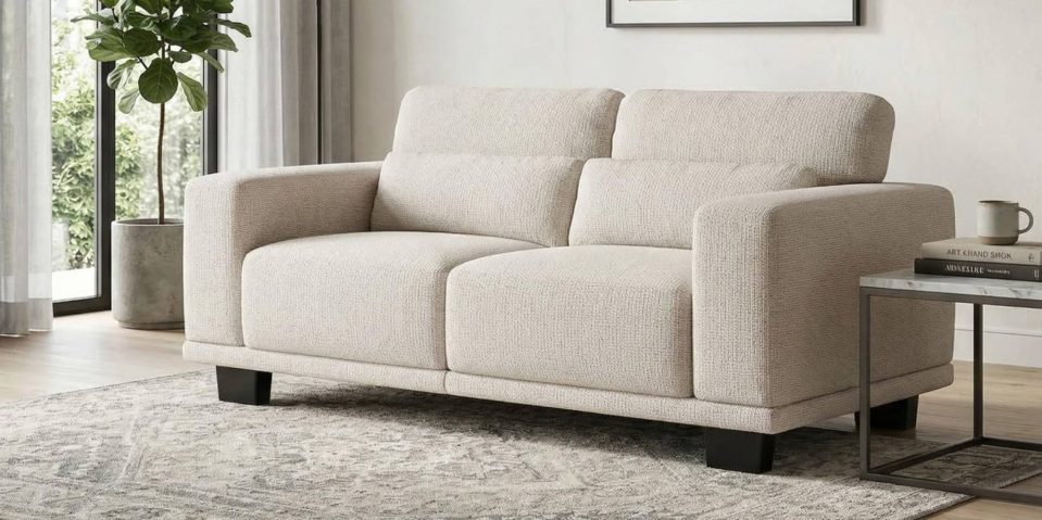 A white couch in a room