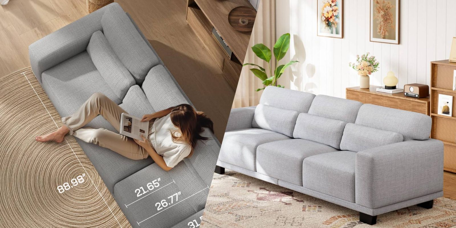 A woman lying on a couch