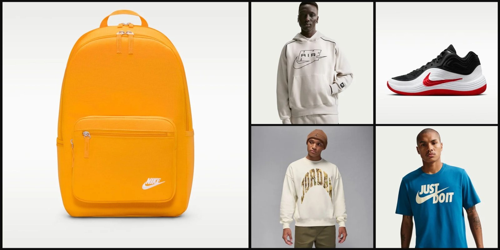 A collage of a man wearing a backpack