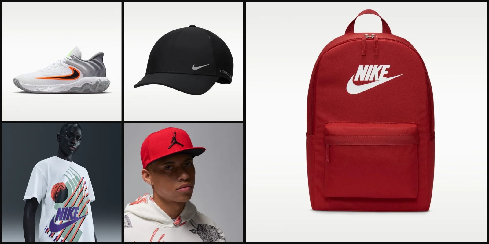 A collage of different hats