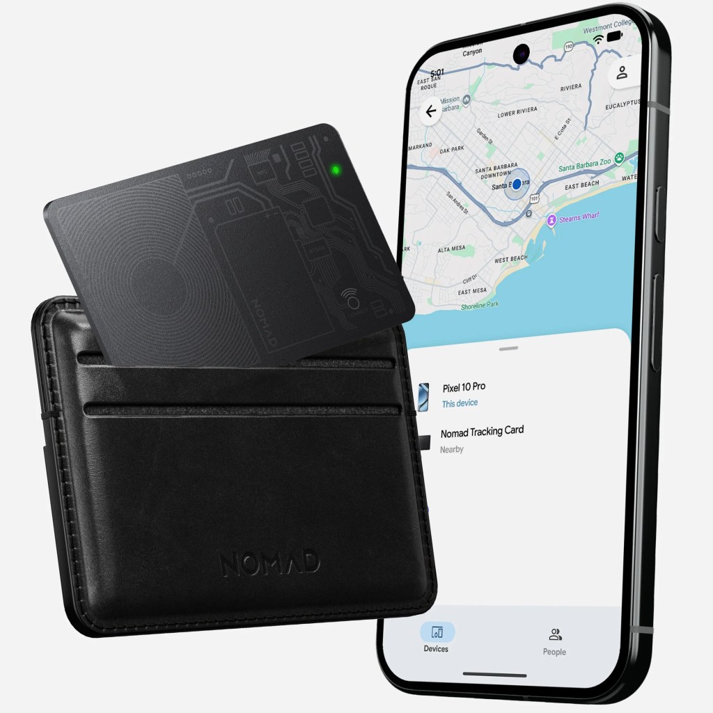 A phone and wallet with a map on the screen