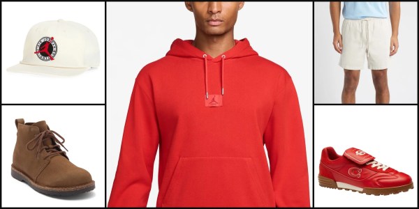 A man wearing a red sweatshirt